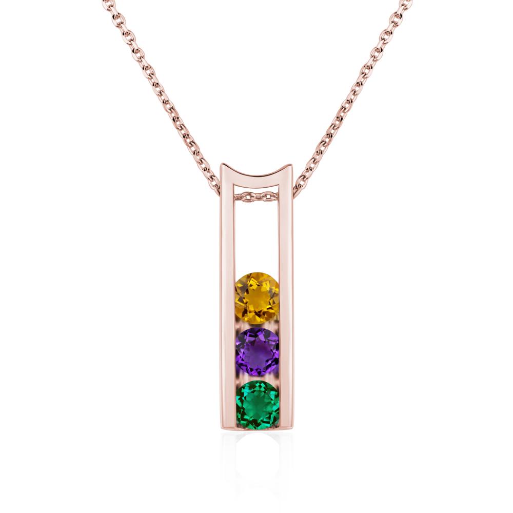 Amethyst and Citrine and Emerald 3 Stones Mothers Necklace - LUO Jewelry #metal_18k rose gold