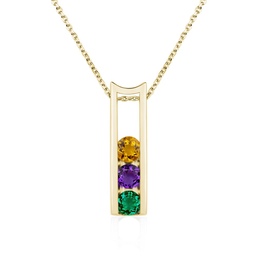 Amethyst and Citrine and Emerald 3 Stones Mothers Necklace - LUO Jewelry #metal_18k yellow gold