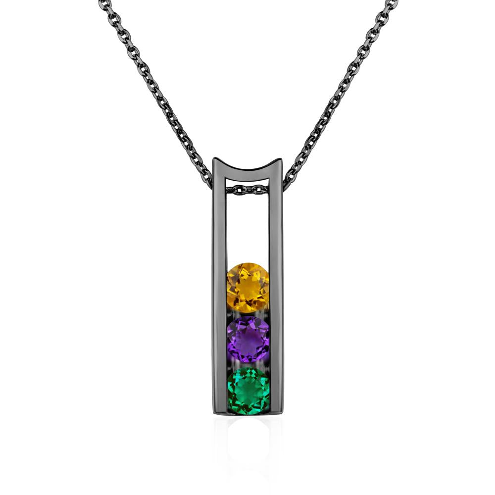 Amethyst and Citrine and Emerald 3 Stones Mothers Necklace - LUO Jewelry #metal_black finish sterling silver