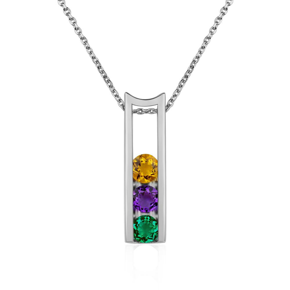 Amethyst and Citrine and Emerald 3 Stones Mothers Necklace - LUO Jewelry #metal_platinum