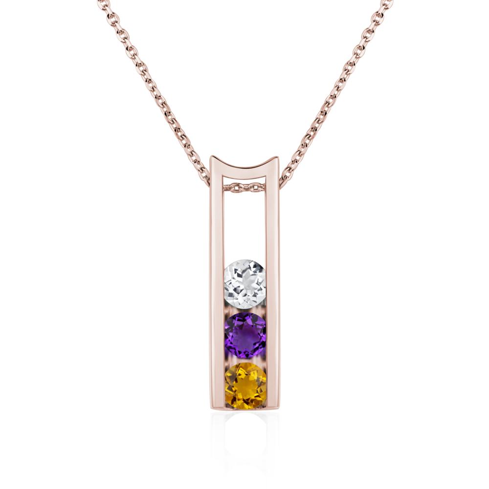 Amethyst and Citrine and White Topaz Three Stone Necklace - LUO Jewelry #metal_14k rose gold