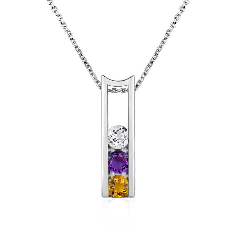 Amethyst and Citrine and White Topaz Three Stone Necklace - LUO Jewelry #metal_14k white gold