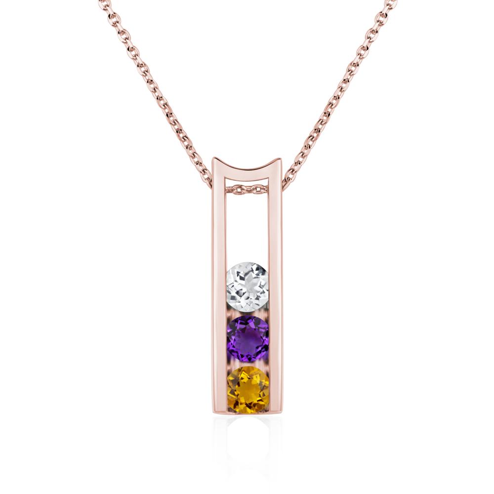 Amethyst and Citrine and White Topaz Three Stone Necklace - LUO Jewelry #metal_18k rose gold