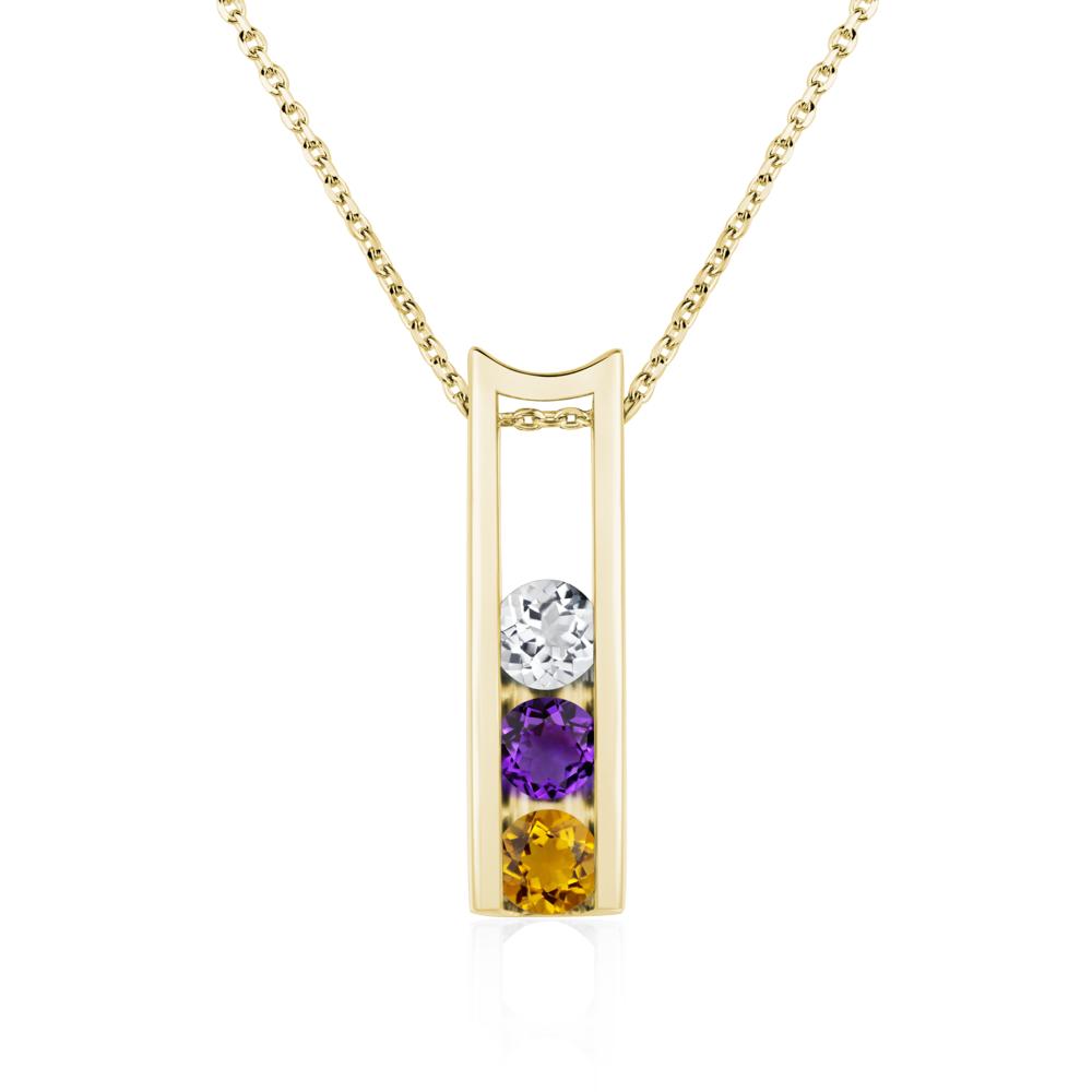 Amethyst and Citrine and White Topaz Three Stone Necklace - LUO Jewelry #metal_18k yellow gold