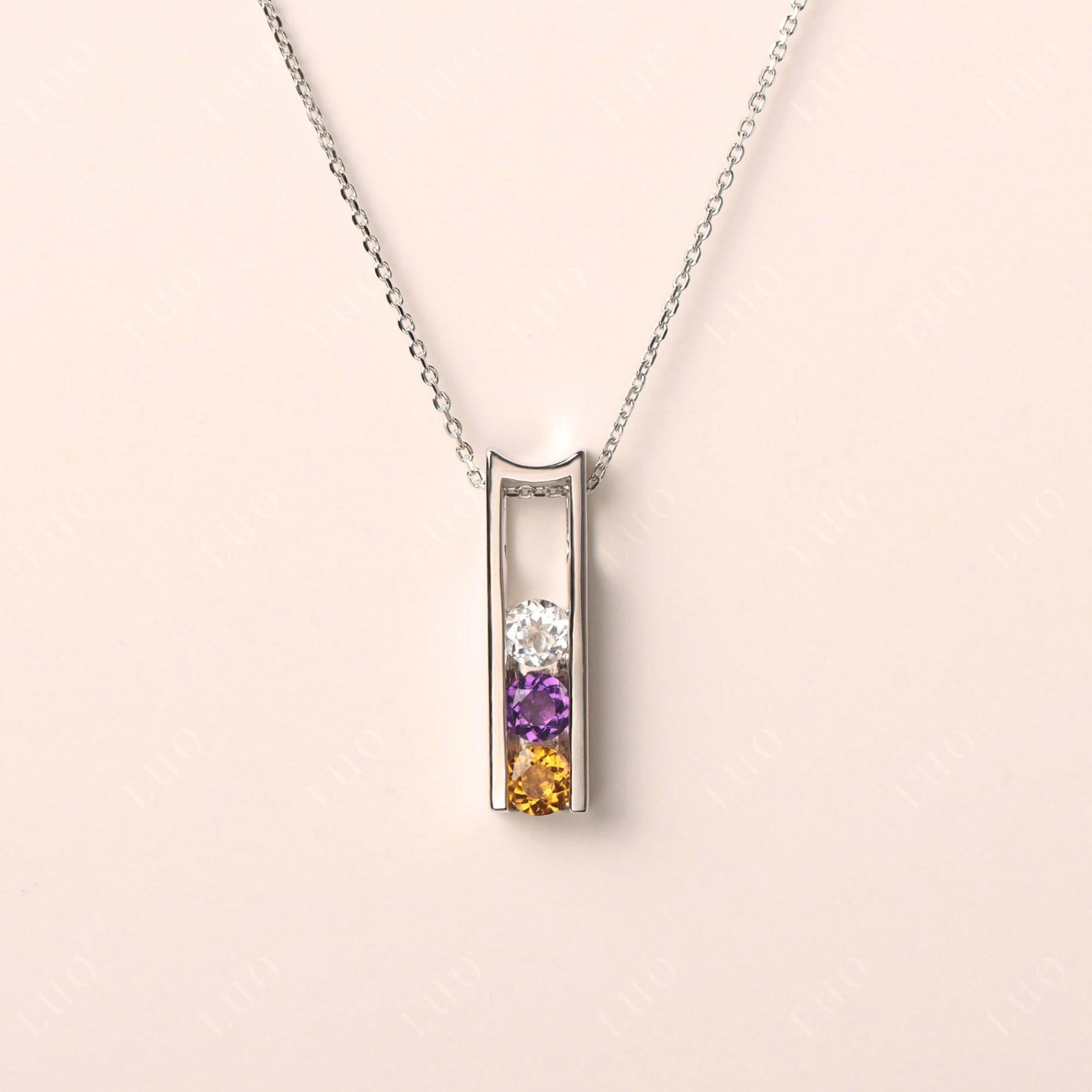 Amethyst und Citrin und Weiß Topas Drei Stein Halskette