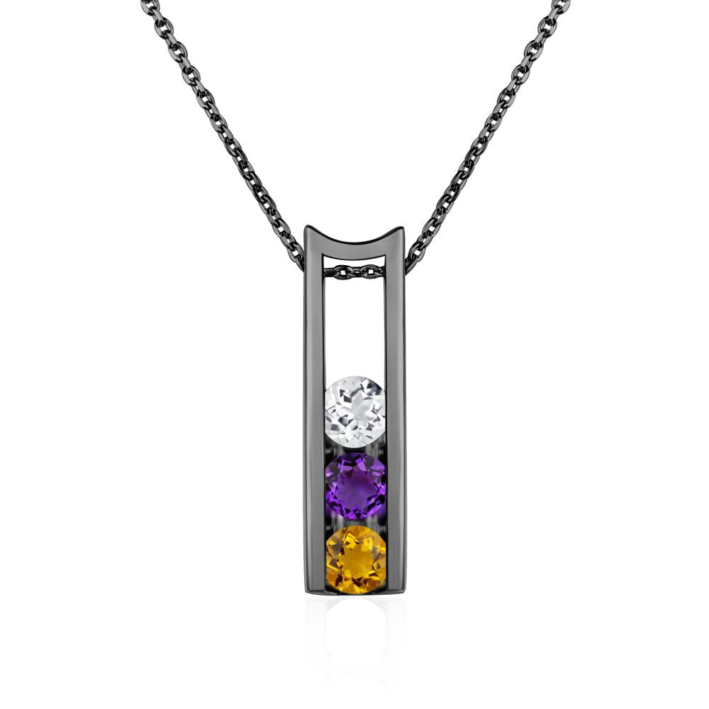 Amethyst and Citrine and White Topaz Three Stone Necklace - LUO Jewelry #metal_black finish sterling silver