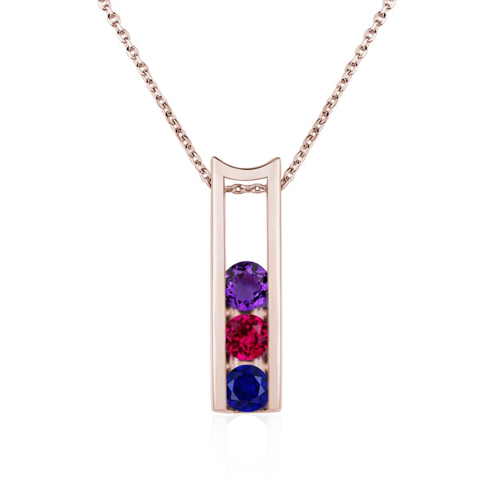 Amethyst and Ruby and Sapphire 3 Stones Mothers Necklace - LUO Jewelry #metal_14k rose gold