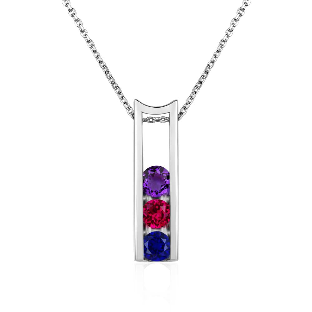 Amethyst and Ruby and Sapphire 3 Stones Mothers Necklace - LUO Jewelry #metal_14k white gold