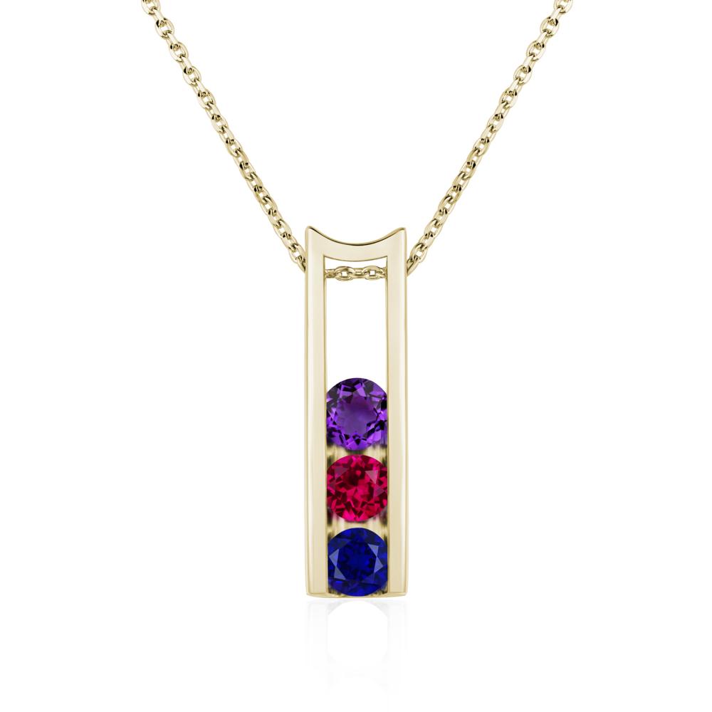 Amethyst and Ruby and Sapphire 3 Stones Mothers Necklace - LUO Jewelry #metal_14k yellow gold