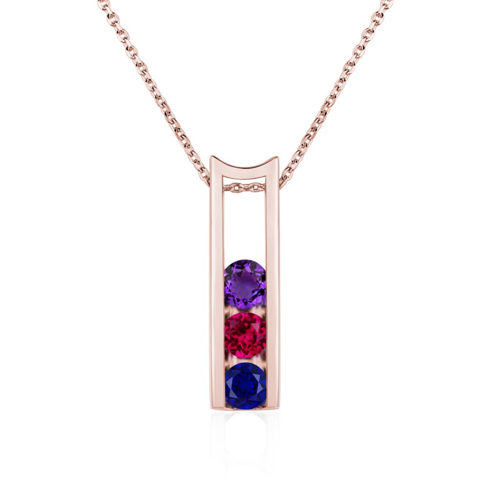 Amethyst and Ruby and Sapphire 3 Stones Mothers Necklace - LUO Jewelry #metal_18k rose gold