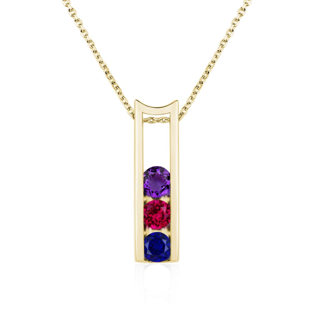 Amethyst and Ruby and Sapphire 3 Stones Mothers Necklace - LUO Jewelry #metal_18k yellow gold