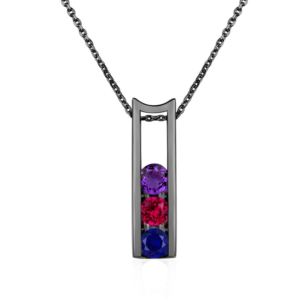 Amethyst and Ruby and Sapphire 3 Stones Mothers Necklace - LUO Jewelry #metal_black finish sterling silver