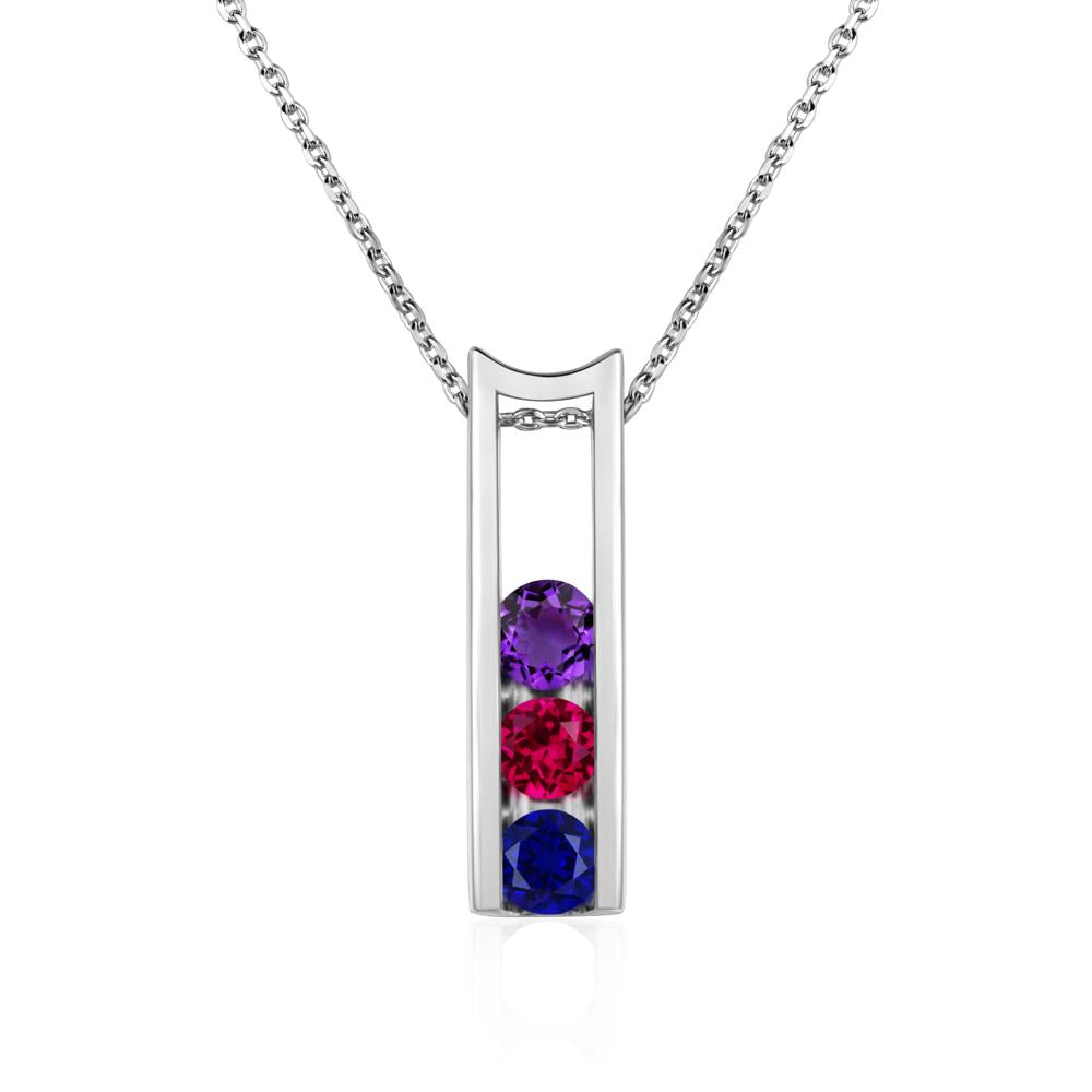 Amethyst and Ruby and Sapphire 3 Stones Mothers Necklace - LUO Jewelry #metal_sterling silver
