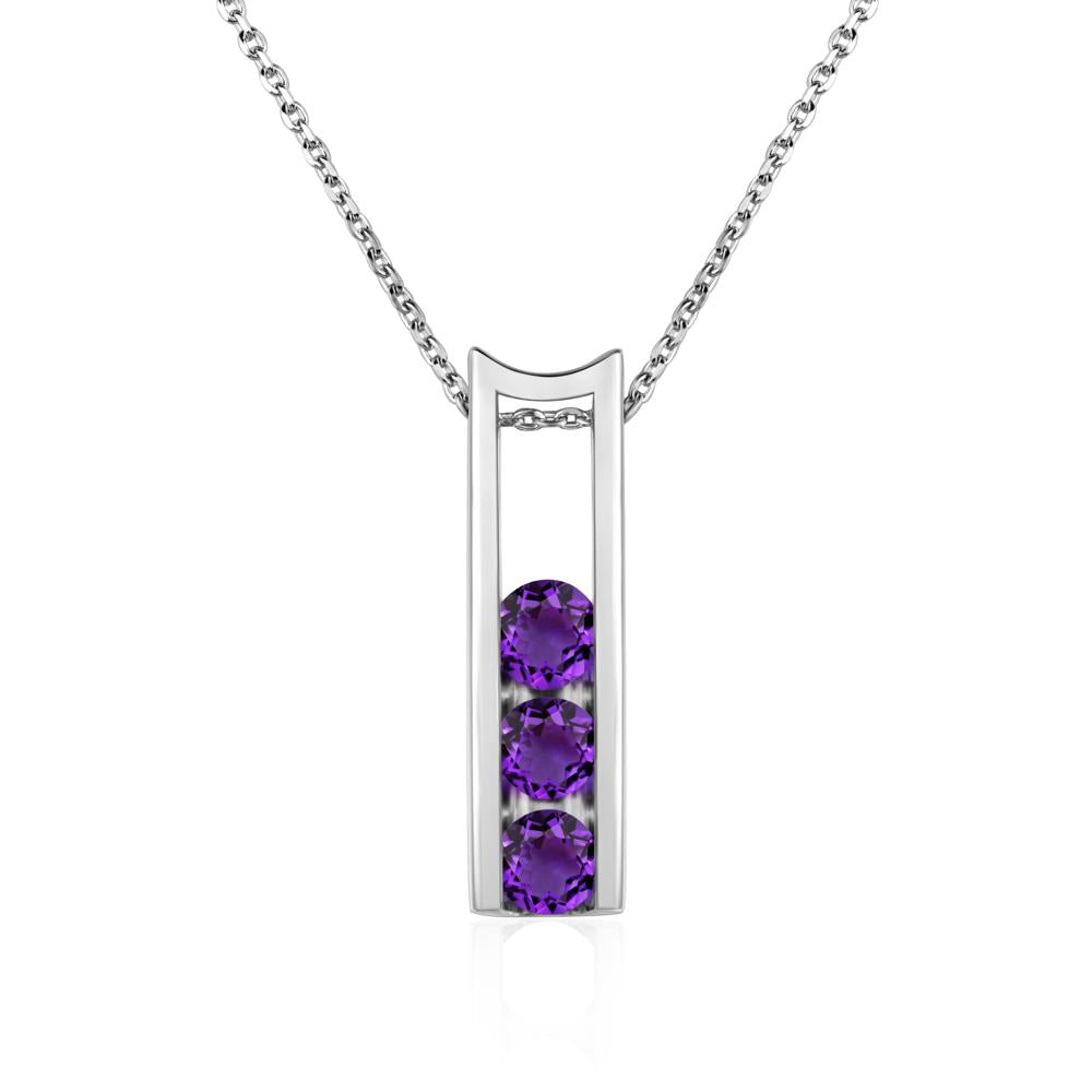 Amethyst Three Stone Necklace - LUO Jewelry #metal_sterling silver