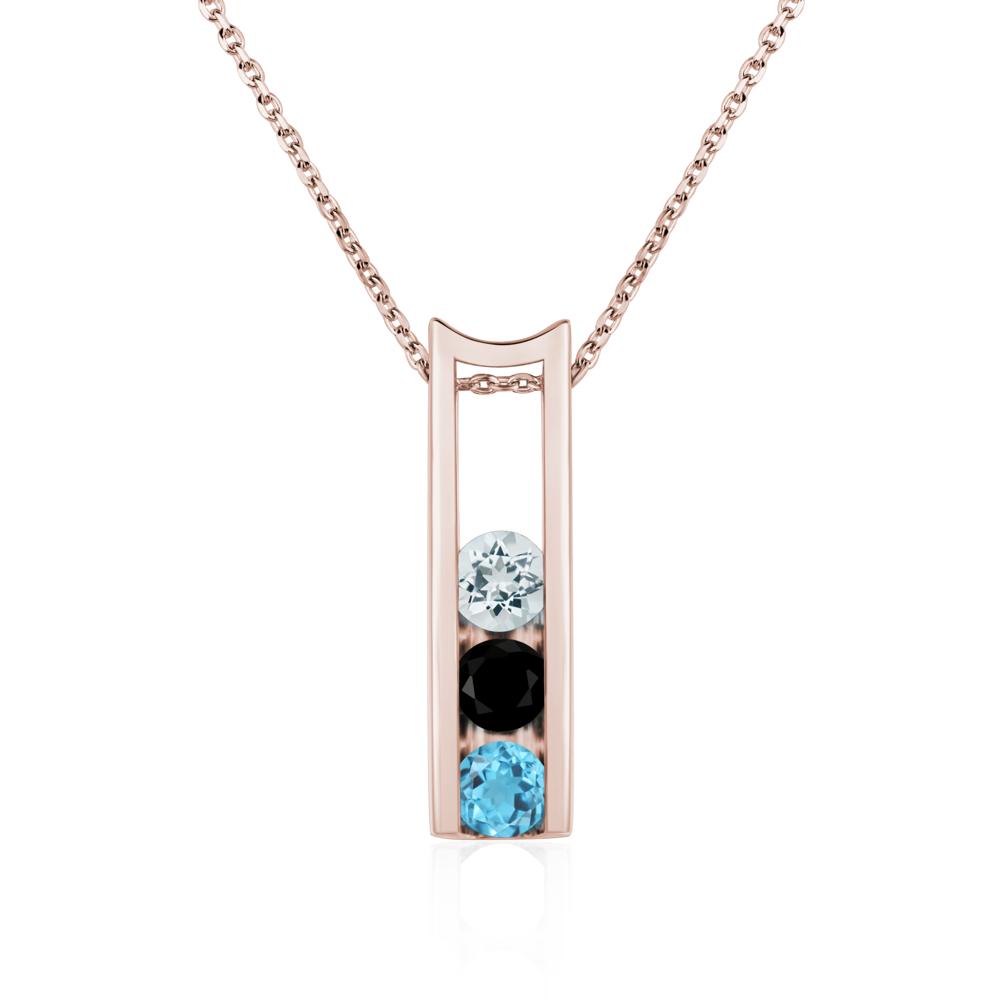 Aquamarine and Black Spinel and Swiss Blue Topaz 3 Stones Mothers Necklace - LUO Jewelry #metal_14k rose gold