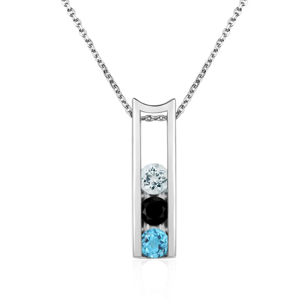 Aquamarine and Black Spinel and Swiss Blue Topaz 3 Stones Mothers Necklace - LUO Jewelry #metal_14k white gold