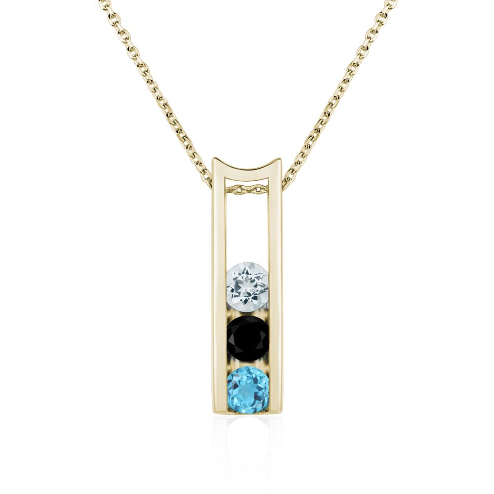 Aquamarine and Black Spinel and Swiss Blue Topaz 3 Stones Mothers Necklace - LUO Jewelry #metal_14k yellow gold