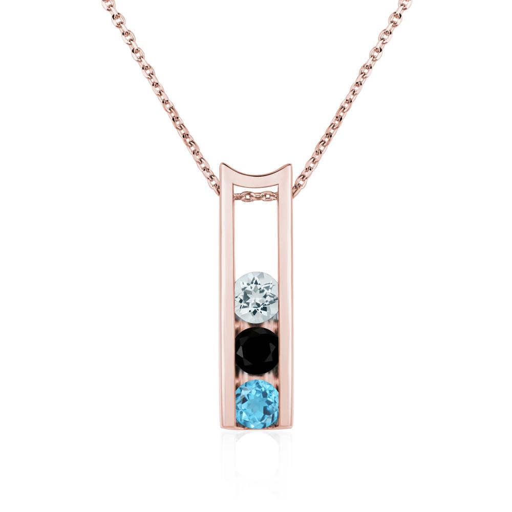 Aquamarine and Black Spinel and Swiss Blue Topaz 3 Stones Mothers Necklace - LUO Jewelry #metal_18k rose gold