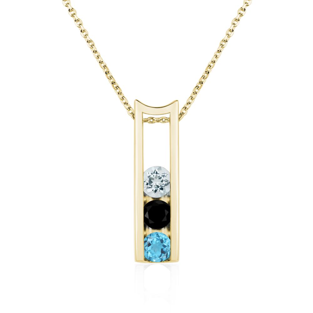 Aquamarine and Black Spinel and Swiss Blue Topaz 3 Stones Mothers Necklace - LUO Jewelry #metal_18k yellow gold