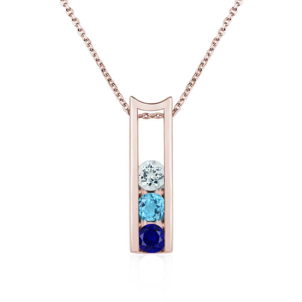 Aquamarine and Cubic Zirconia and Sapphire Three Stone Necklace - LUO Jewelry #metal_14k rose gold