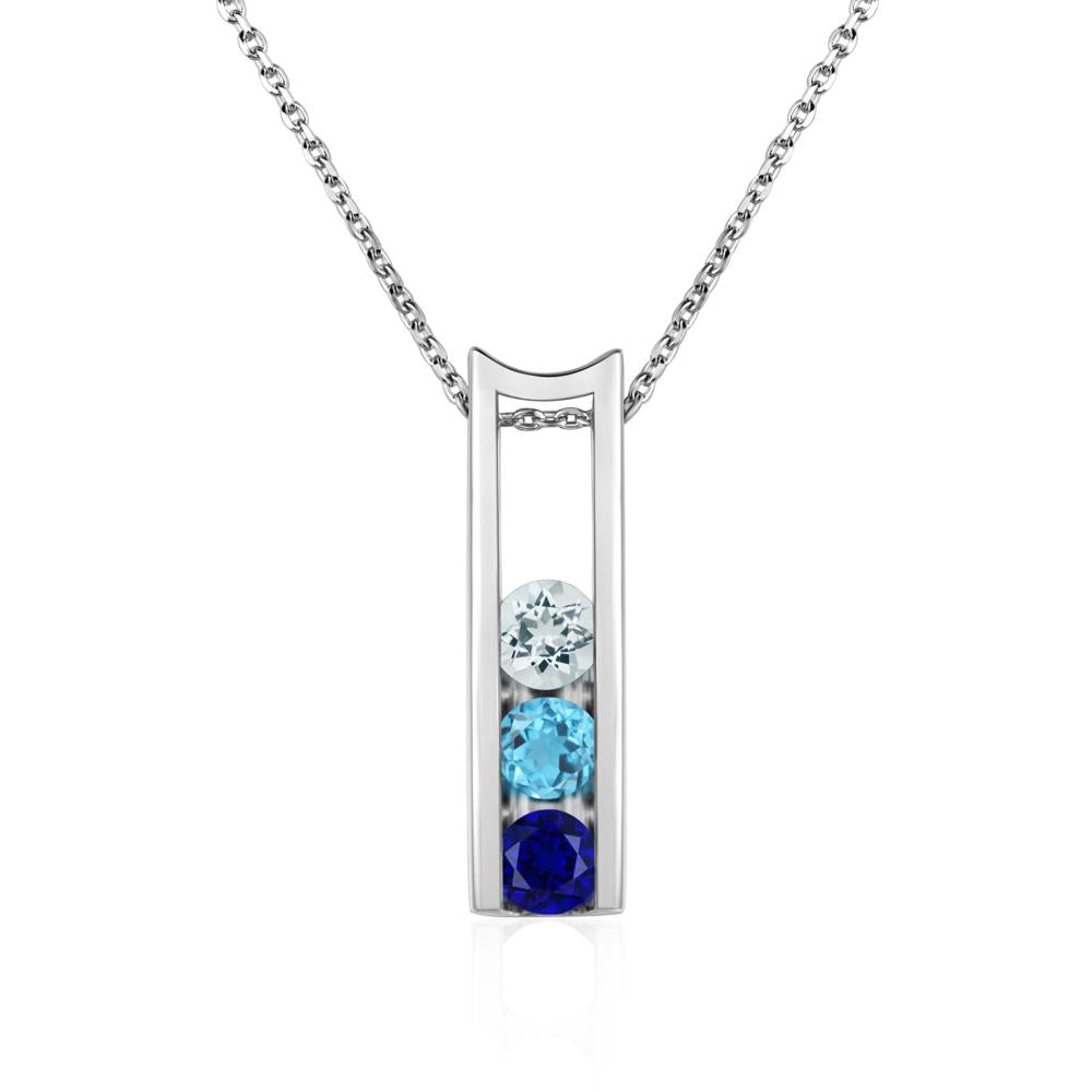 Aquamarine and Cubic Zirconia and Sapphire Three Stone Necklace - LUO Jewelry #metal_14k white gold