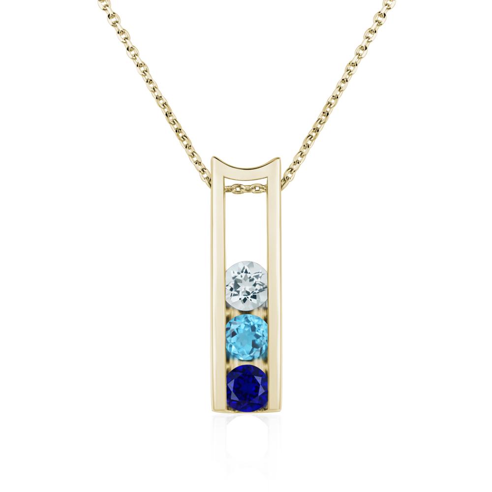 Aquamarine and Cubic Zirconia and Sapphire Three Stone Necklace - LUO Jewelry #metal_14k yellow gold