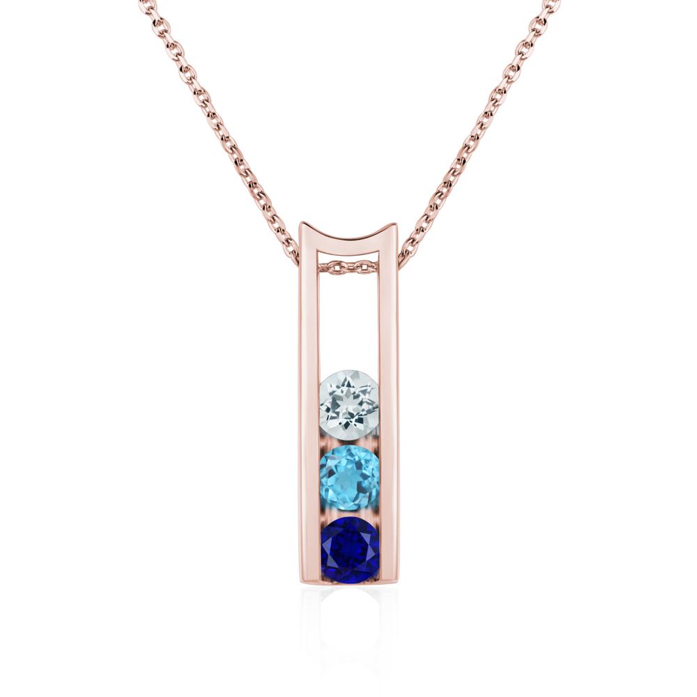 Aquamarine and Cubic Zirconia and Sapphire Three Stone Necklace - LUO Jewelry #metal_18k rose gold