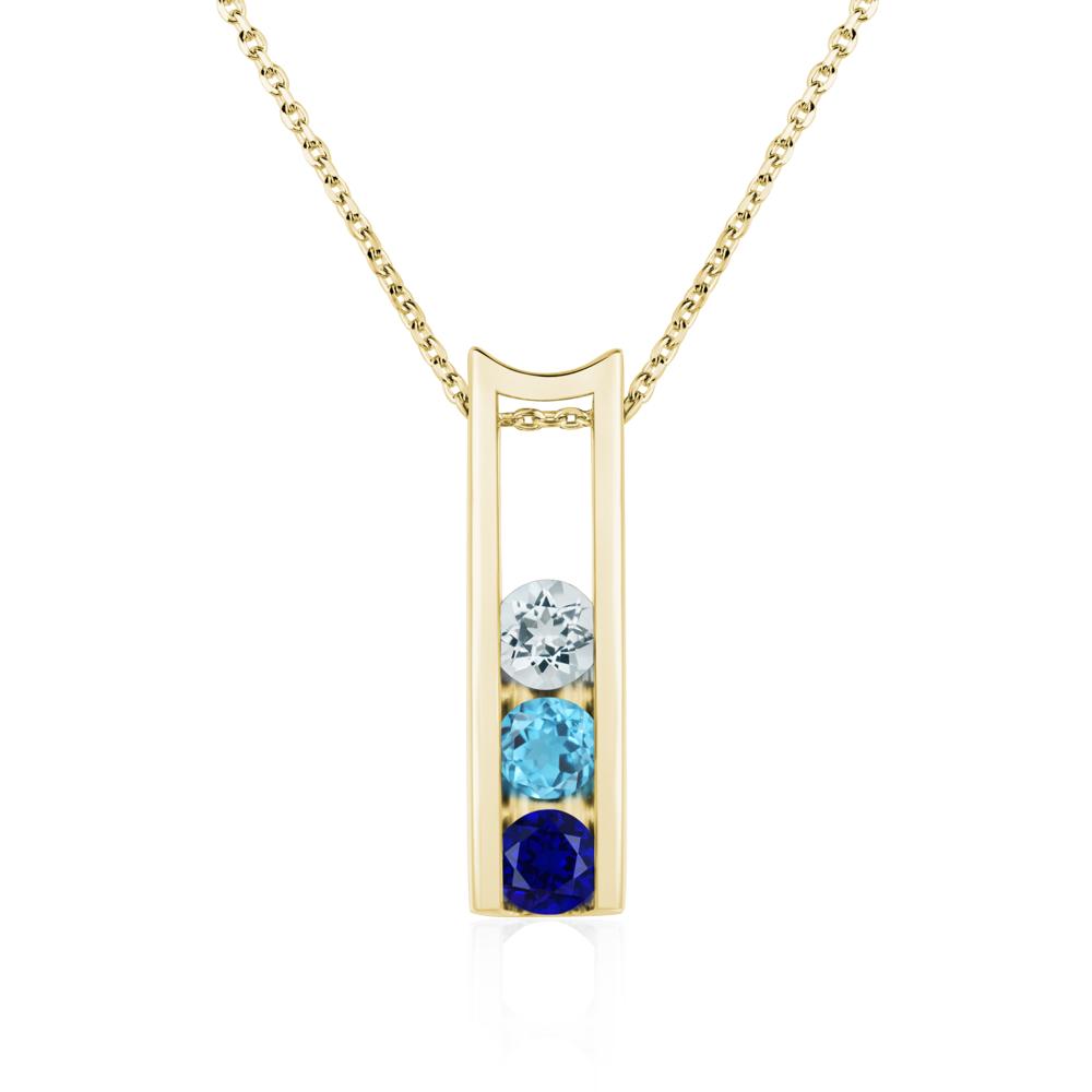 Aquamarine and Cubic Zirconia and Sapphire Three Stone Necklace - LUO Jewelry #metal_18k yellow gold