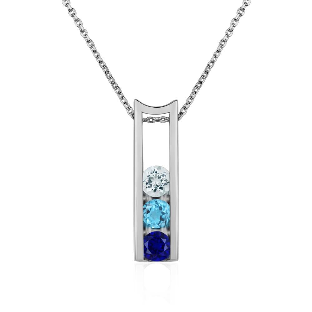 Aquamarine and Cubic Zirconia and Sapphire Three Stone Necklace - LUO Jewelry #metal_platinum