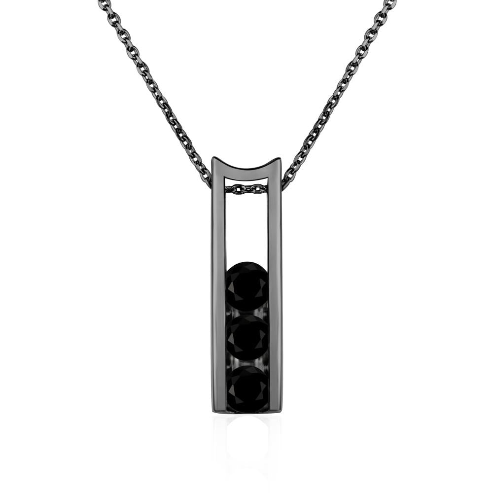 Black Spinel 3 Stones Mothers Necklace - LUO Jewelry #metal_black finish sterling silver