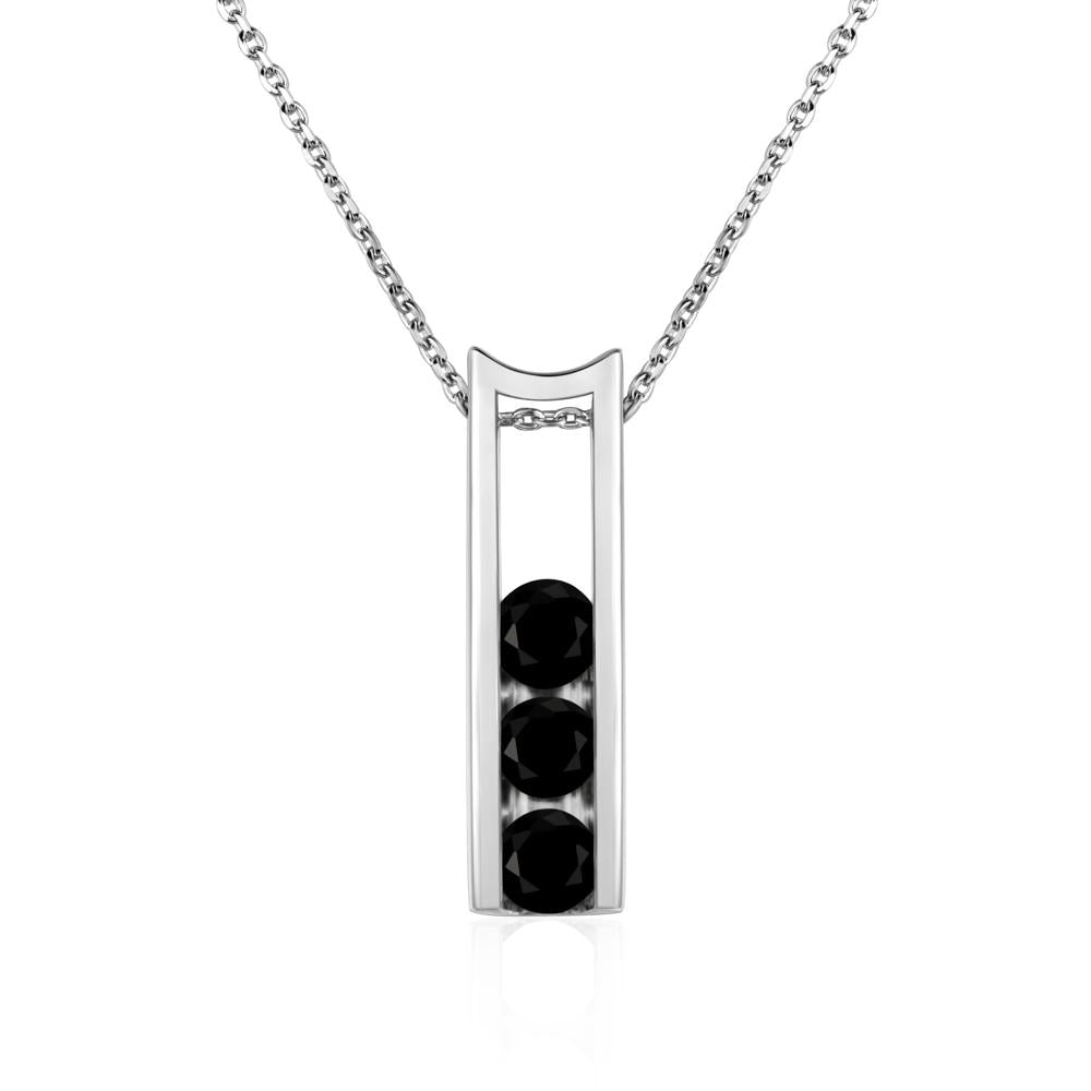 Black Spinel 3 Stones Mothers Necklace - LUO Jewelry #metal_sterling silver