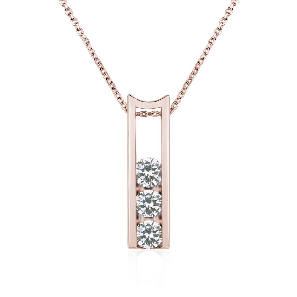 Cubic Zirconia 3 Stones Mothers Necklace - LUO Jewelry #metal_14k rose gold