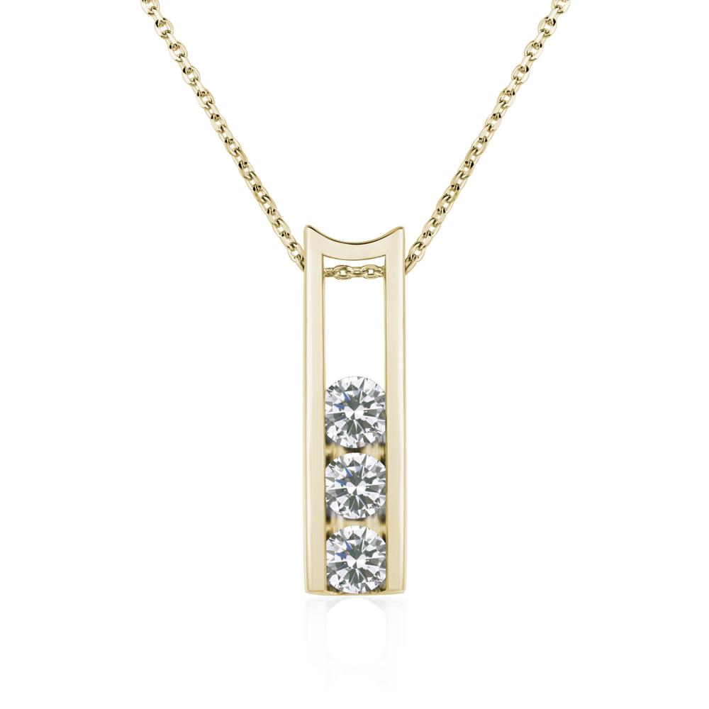 Cubic Zirconia 3 Stones Mothers Necklace - LUO Jewelry #metal_14k yellow gold