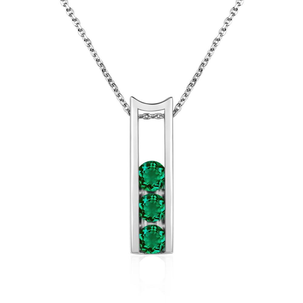 Emerald Three Stone Necklace - LUO Jewelry #metal_14k white gold