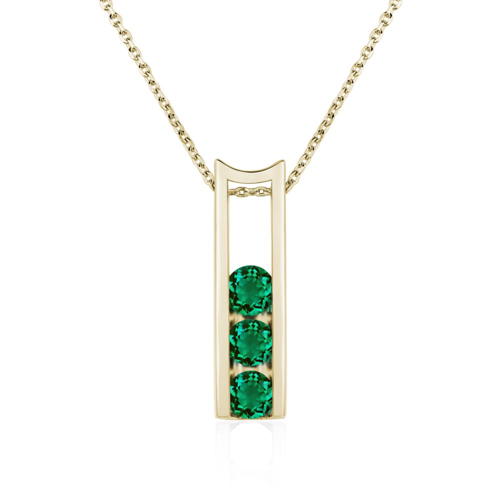 Emerald Three Stone Necklace - LUO Jewelry #metal_14k yellow gold