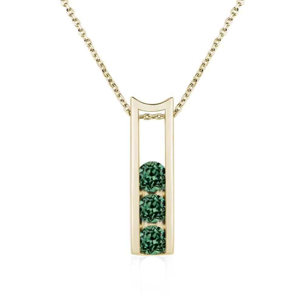 Green Sapphire Three Stone Necklace - LUO Jewelry #metal_14k yellow gold