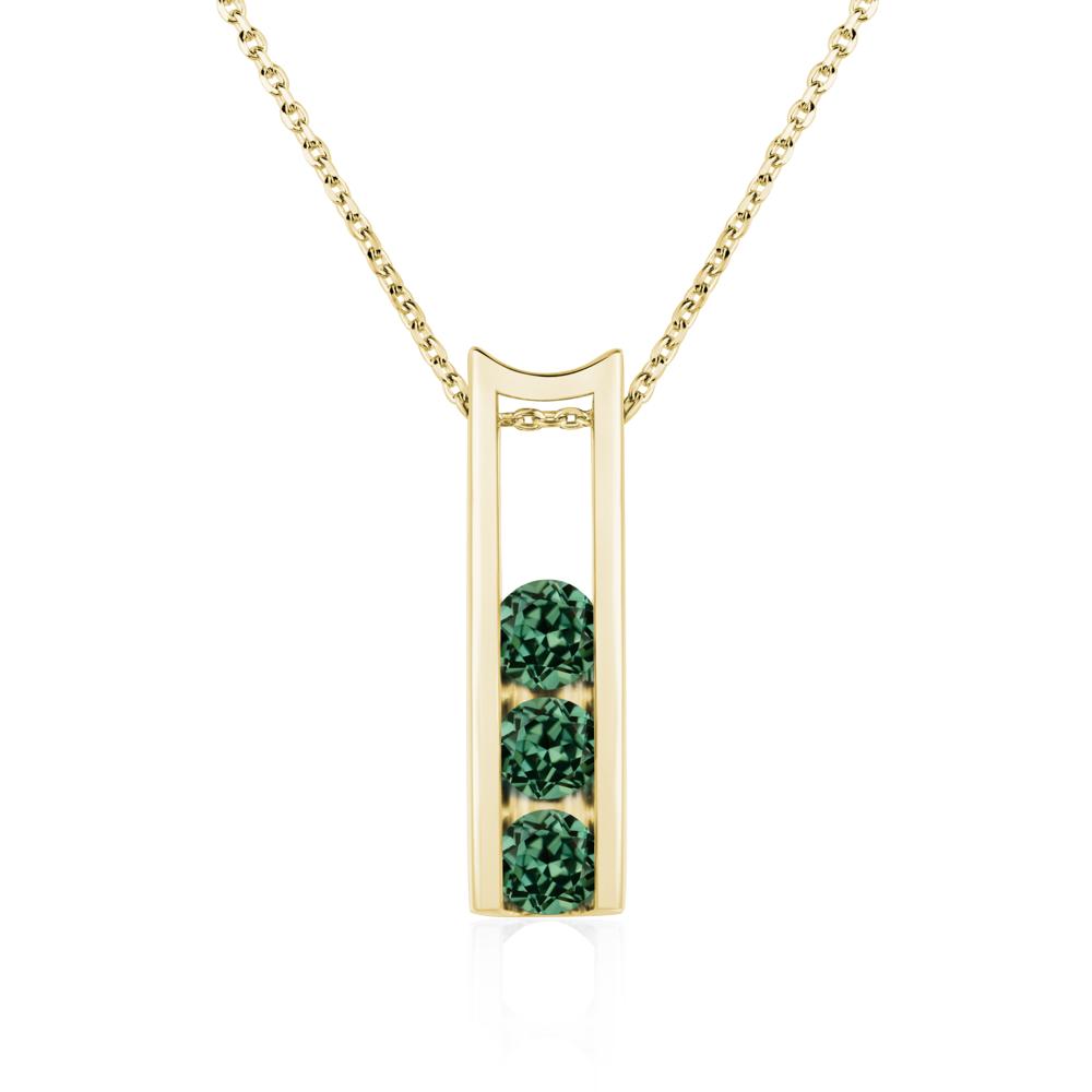 Green Sapphire Three Stone Necklace - LUO Jewelry #metal_18k yellow gold