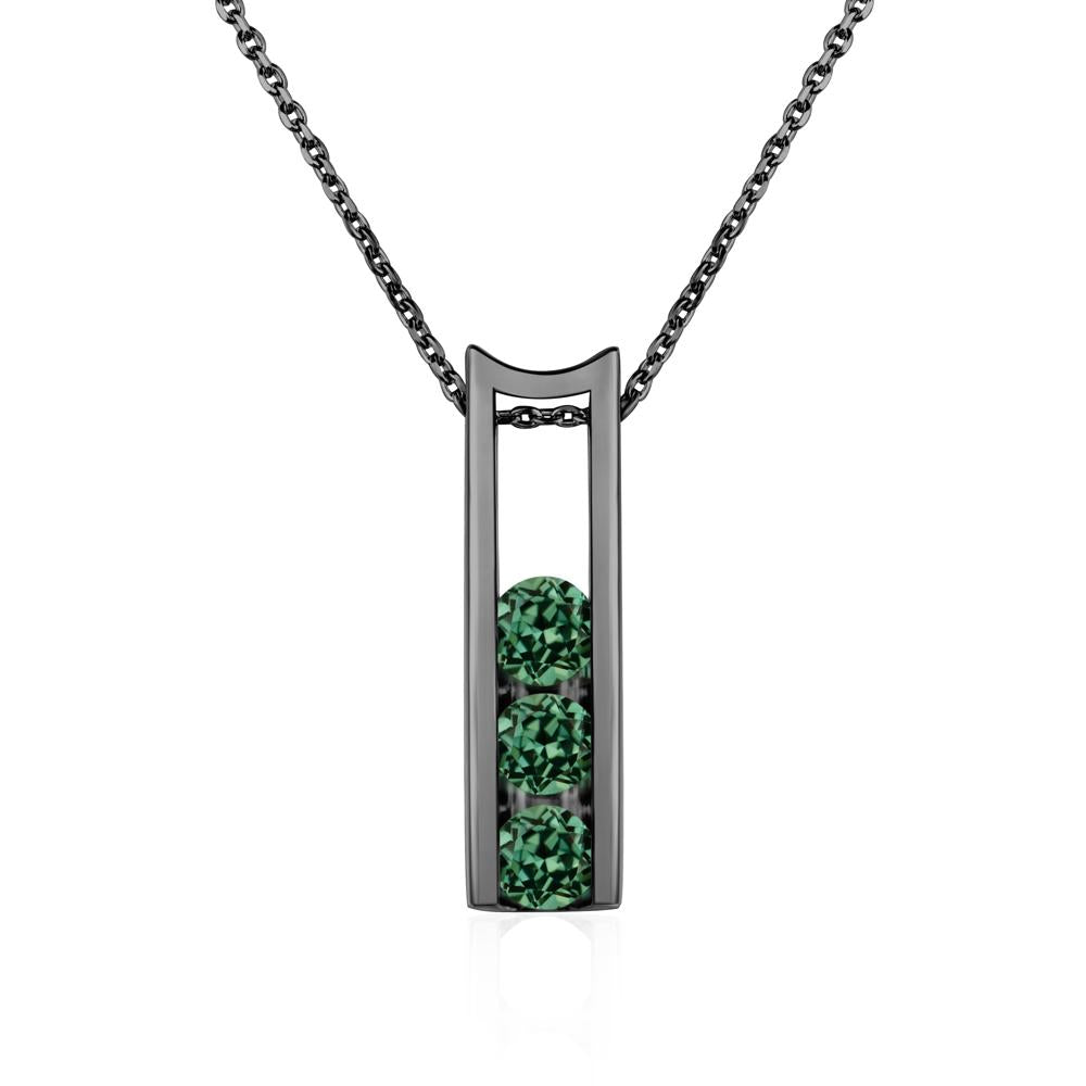 Green Sapphire Three Stone Necklace - LUO Jewelry #metal_black finish sterling silver