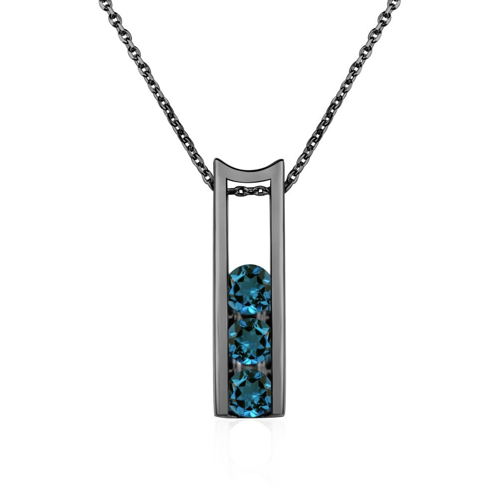 London Blue Topaz 3 Stones Mothers Necklace - LUO Jewelry #metal_black finish sterling silver