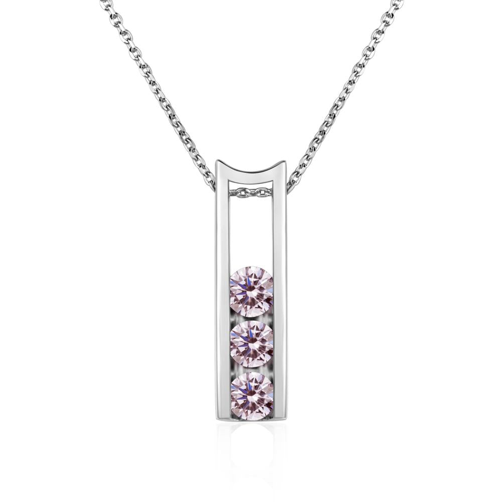 Pink Cubic Zirconia Three Stone Necklace - LUO Jewelry #metal_14k white gold