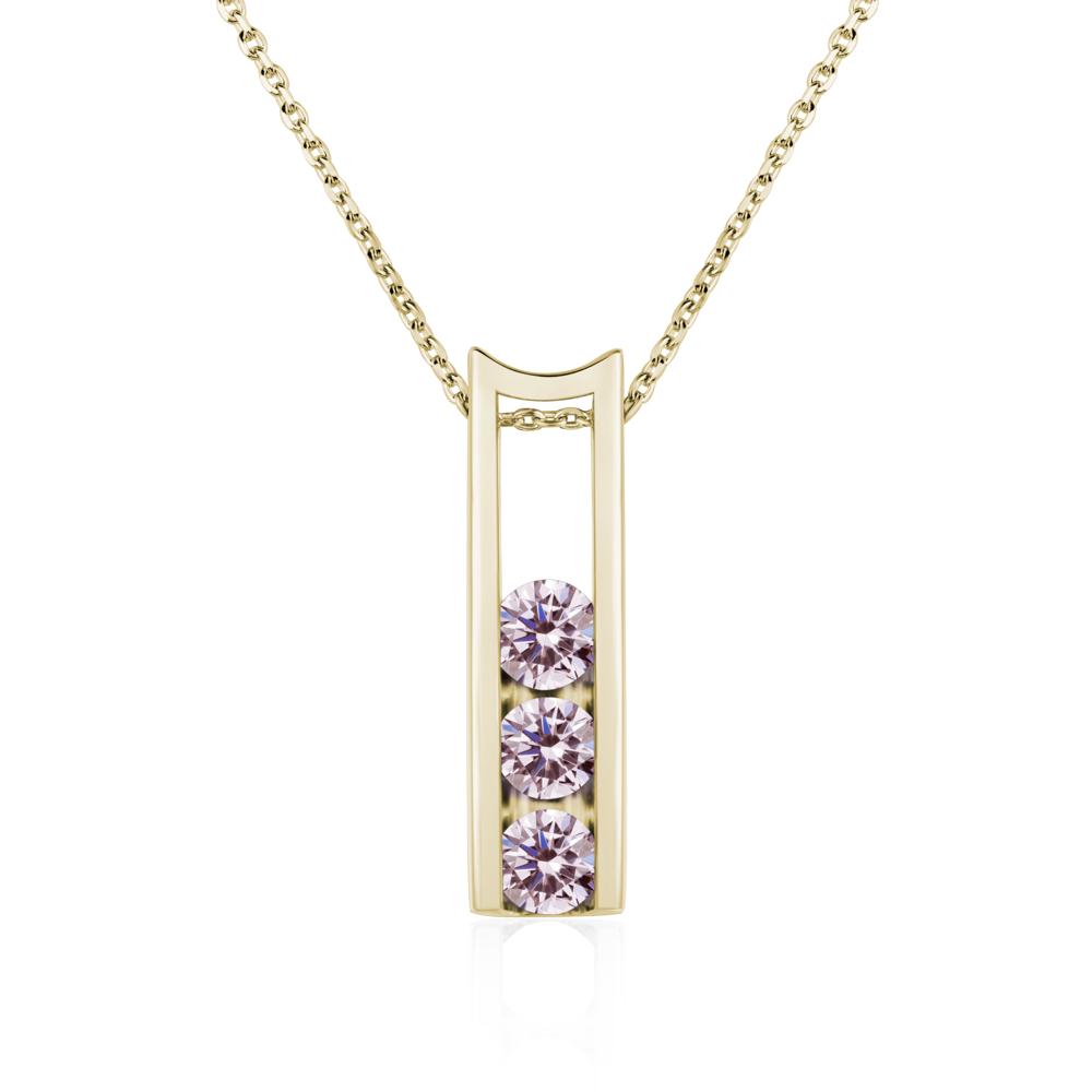 Pink Cubic Zirconia Three Stone Necklace - LUO Jewelry #metal_14k yellow gold