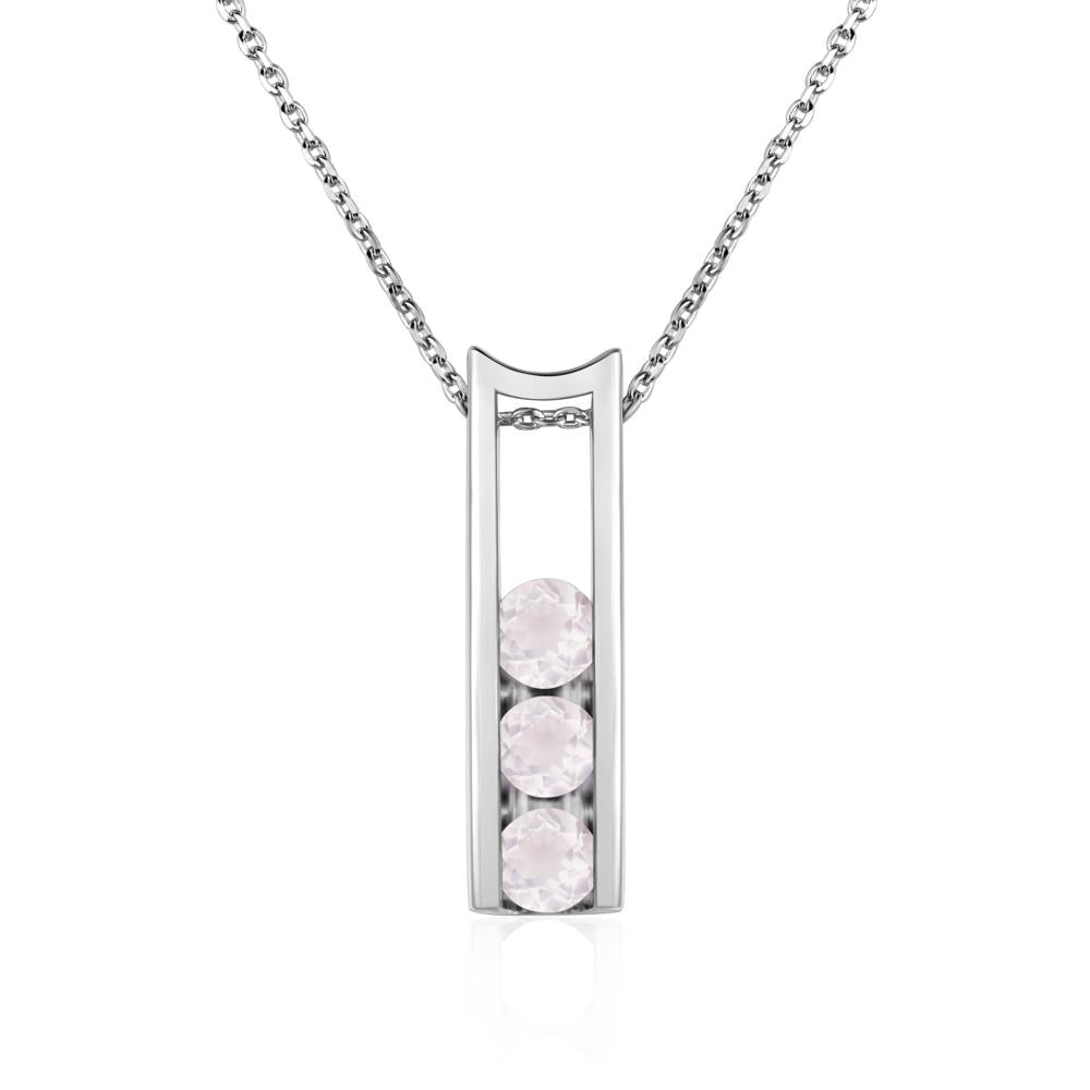 Rose Quartz Three Stone Necklace - LUO Jewelry #metal_14k white gold