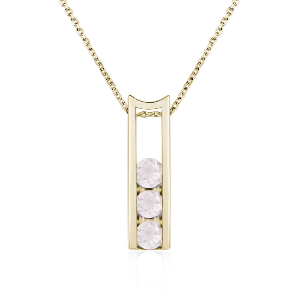 Rose Quartz Three Stone Necklace - LUO Jewelry #metal_14k yellow gold