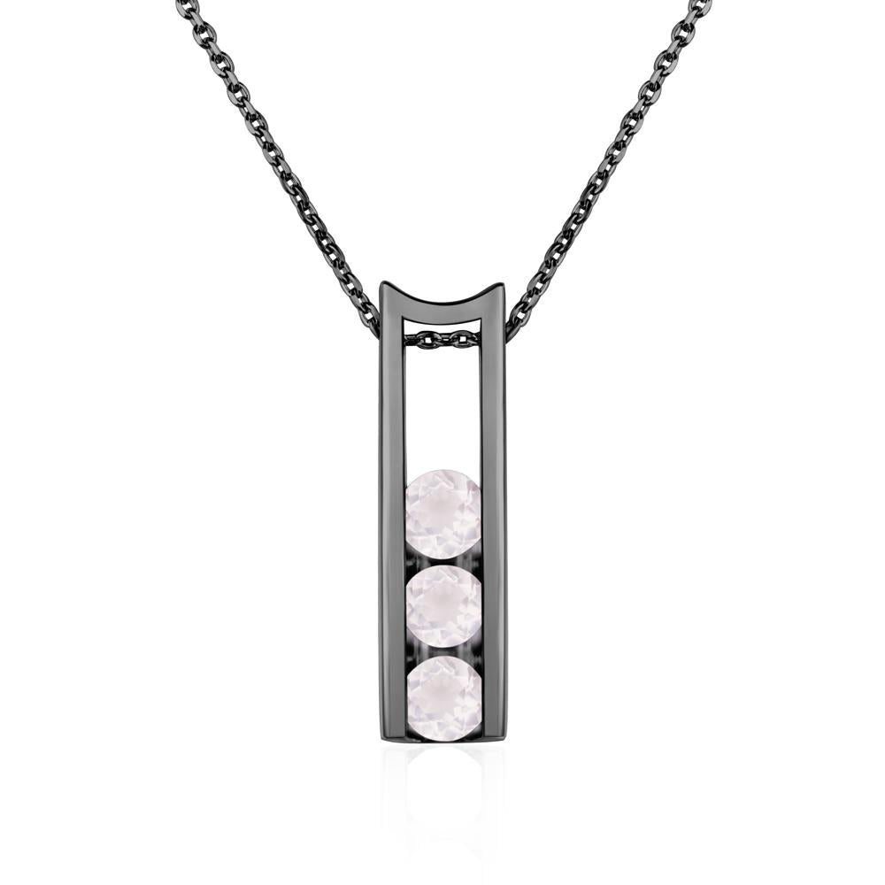 Rose Quartz Three Stone Necklace - LUO Jewelry #metal_black finish sterling silver