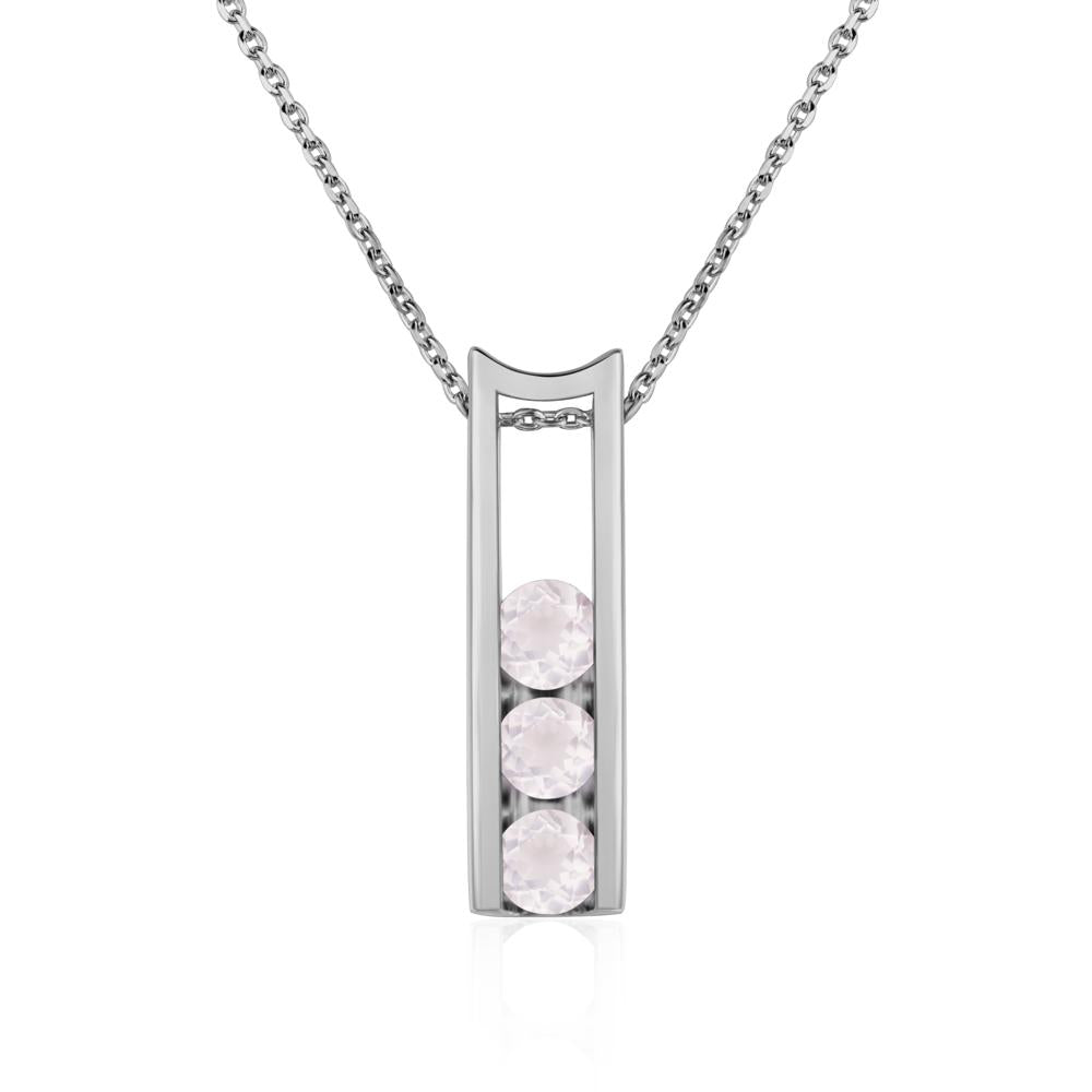 Rose Quartz Three Stone Necklace - LUO Jewelry #metal_platinum