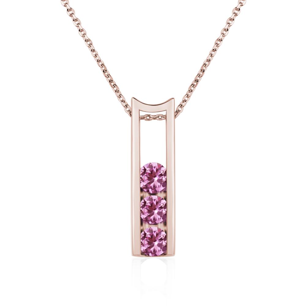 Pink Sapphire 3 Stones Mothers Necklace - LUO Jewelry #metal_14k rose gold