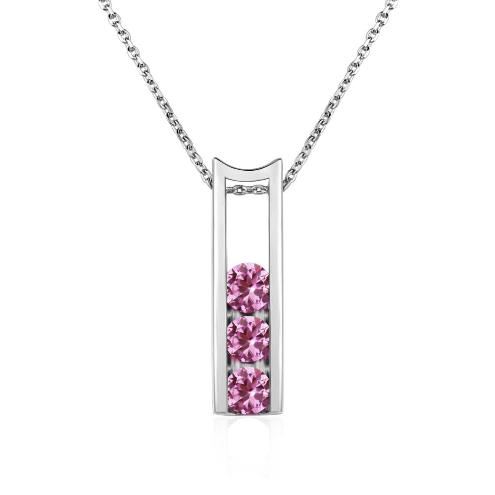 Pink Sapphire 3 Stones Mothers Necklace - LUO Jewelry #metal_sterling silver