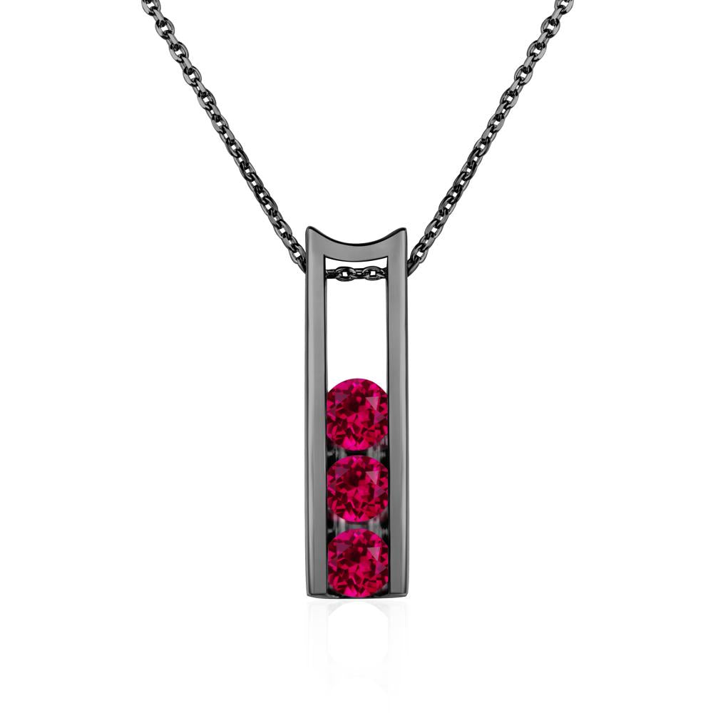 Ruby Three Stone Necklace - LUO Jewelry #metal_black finish sterling silver