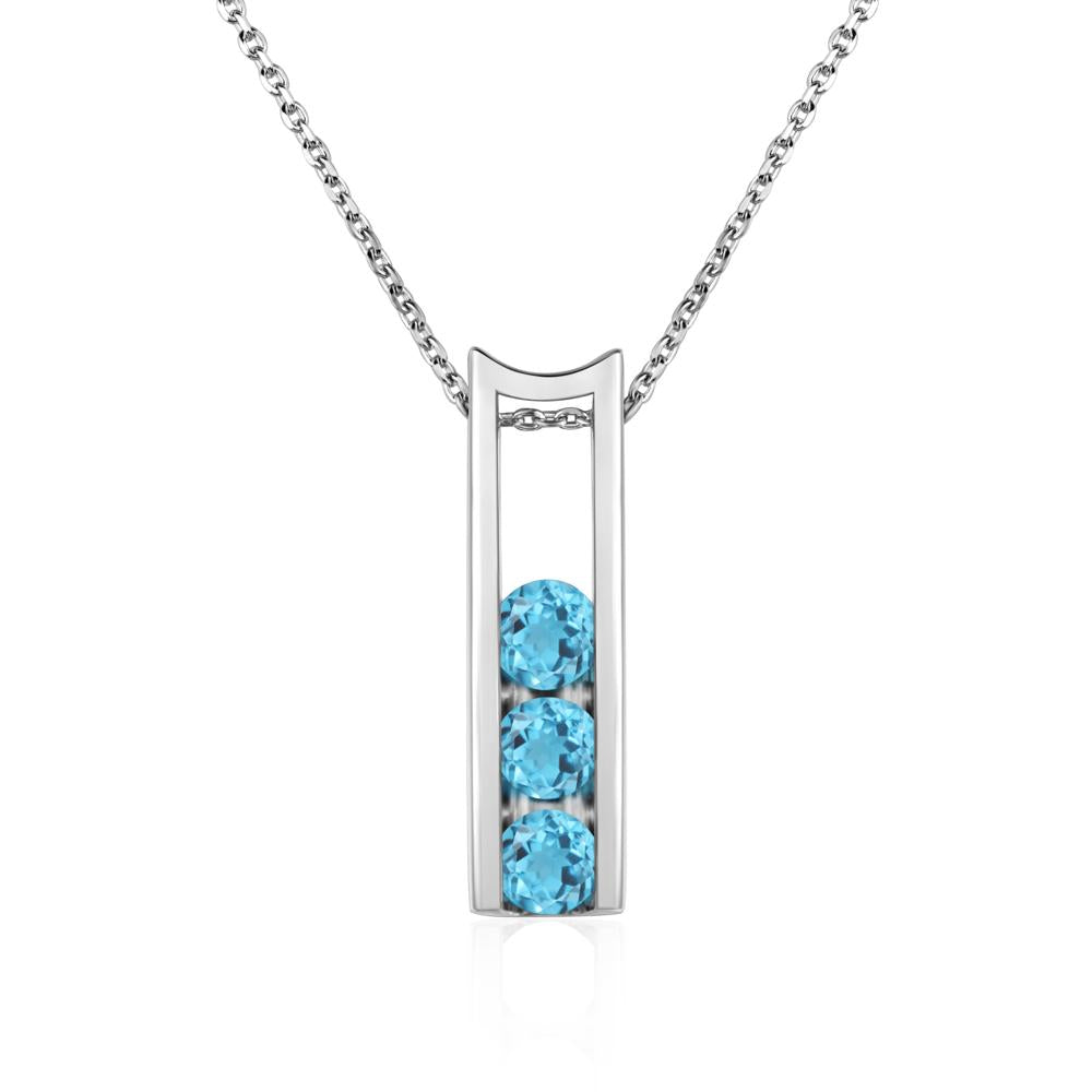 Swiss Blue Topaz 3 Stones Mothers Necklace - LUO Jewelry #metal_sterling silver