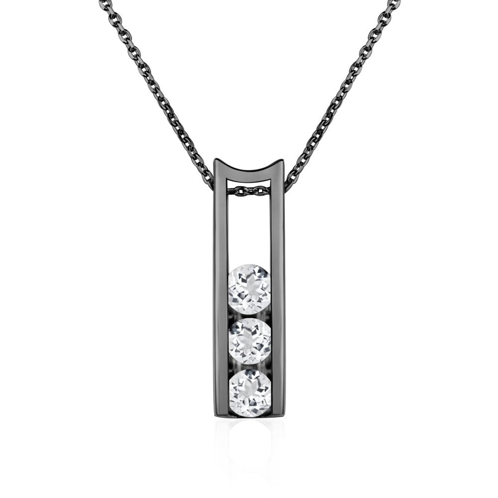 White Topaz 3 Stones Mothers Necklace - LUO Jewelry #metal_black finish sterling silver